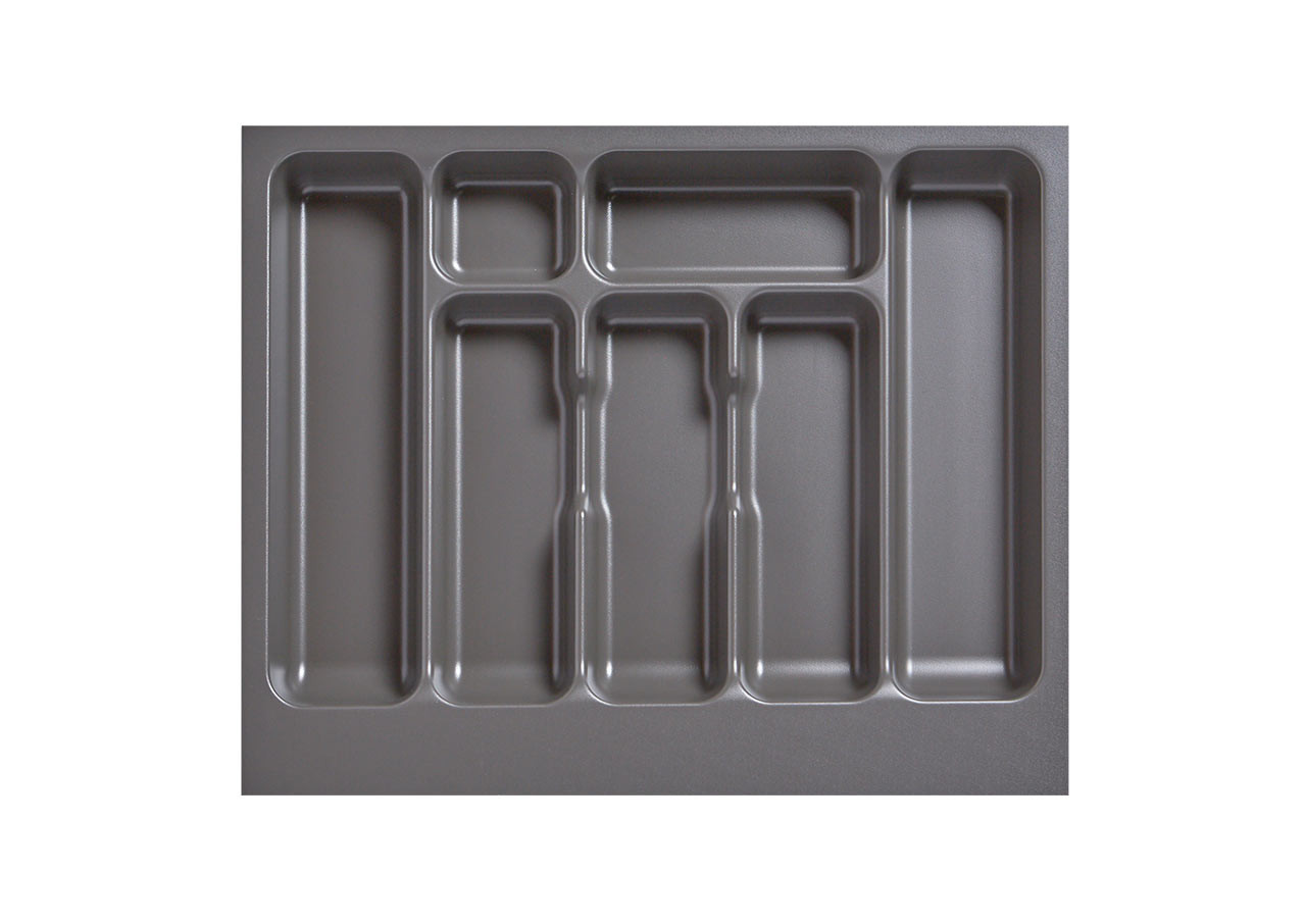 AGOFORM plastic inserts for LEGRABOX drawers (600 x 450mm) provide durable, easy-to-clean compartments for cutlery organisation with a modern basalt grey finish.