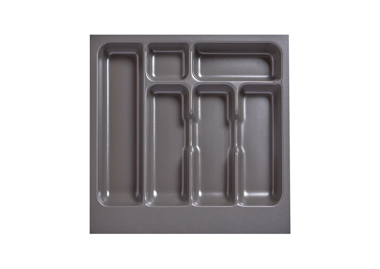 AGOFORM plastic inserts for LEGRABOX drawers (500 x 450mm) provide durable, easy-to-clean compartments for cutlery organisation with a modern basalt grey finish.