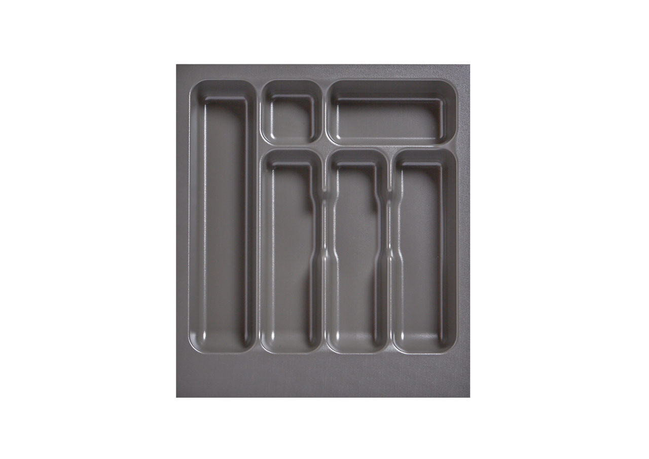 AGOFORM plastic inserts for LEGRABOX drawers (450 x 450mm) provide durable, easy-to-clean compartments for cutlery organisation with a modern basalt grey finish.