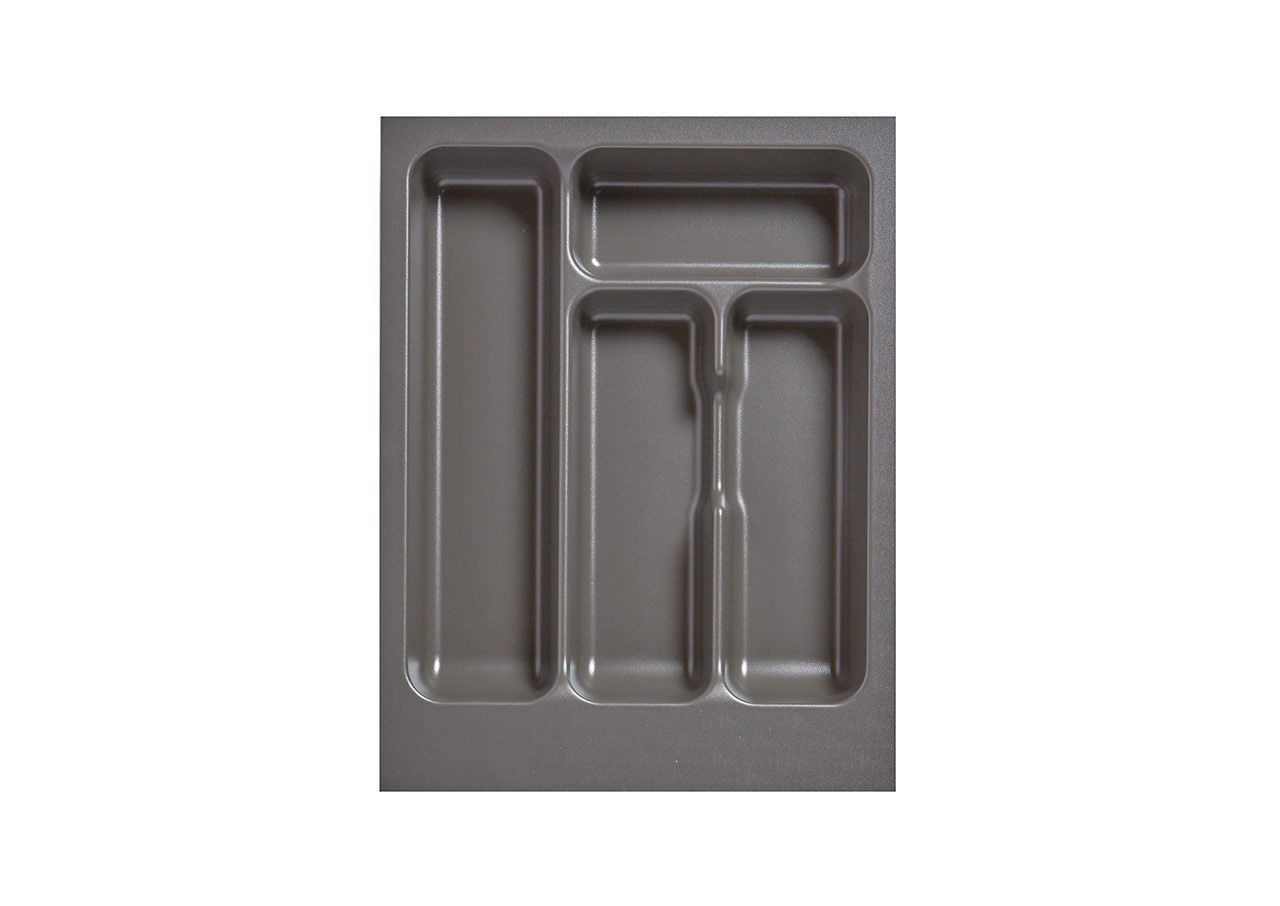 AGOFORM plastic inserts for LEGRABOX drawers (400 x 450mm) provide durable, easy-to-clean compartments for cutlery organisation with a modern basalt grey finish.