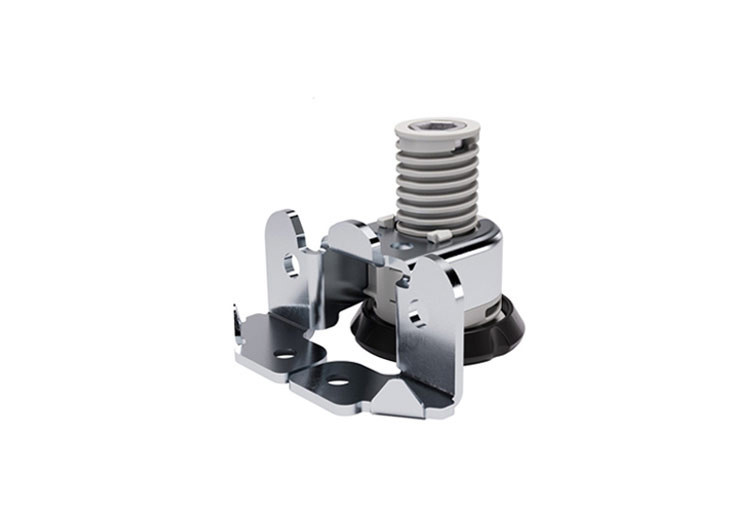637.67.991 Adjustable foot for heavy furniture –Screw-adjust levelling foot with top-access adjustment and spiked mounting plate