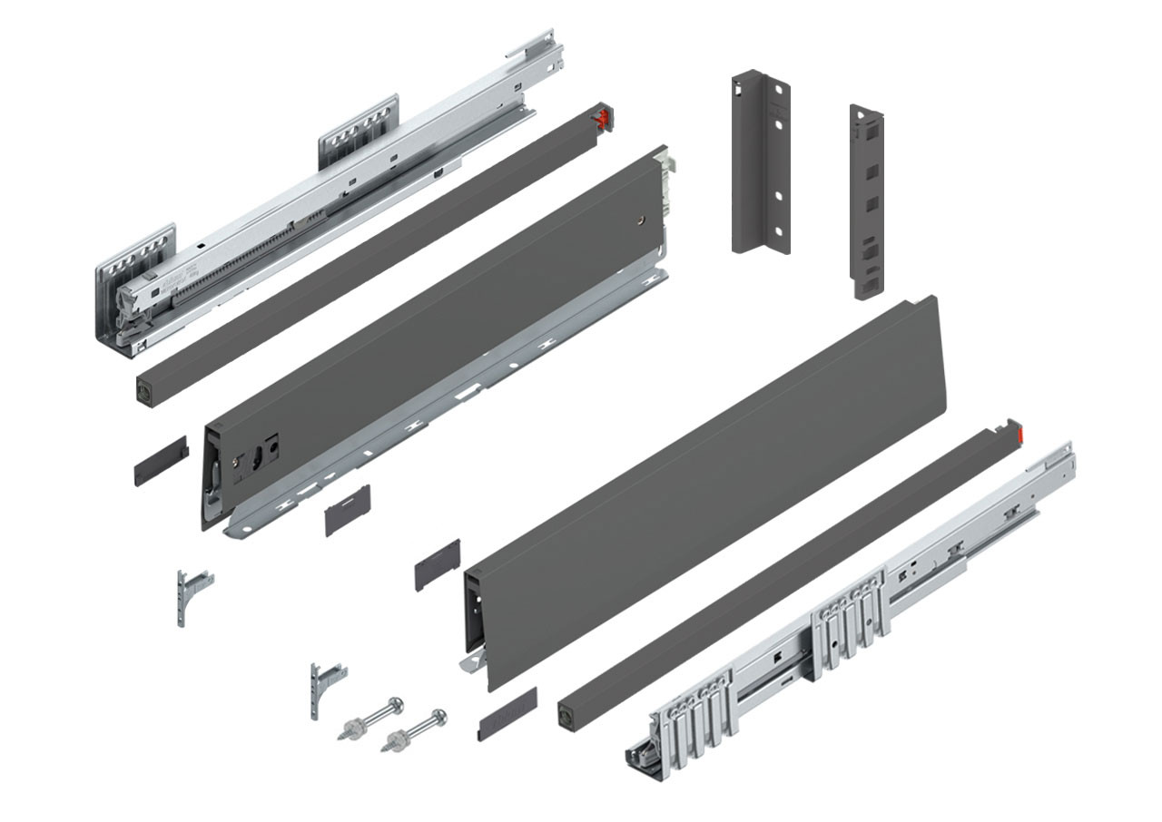 Blum MERIVOBOX E height 192mm gallery drawer kit including runners, sides, gallery rails and fixing brackets
