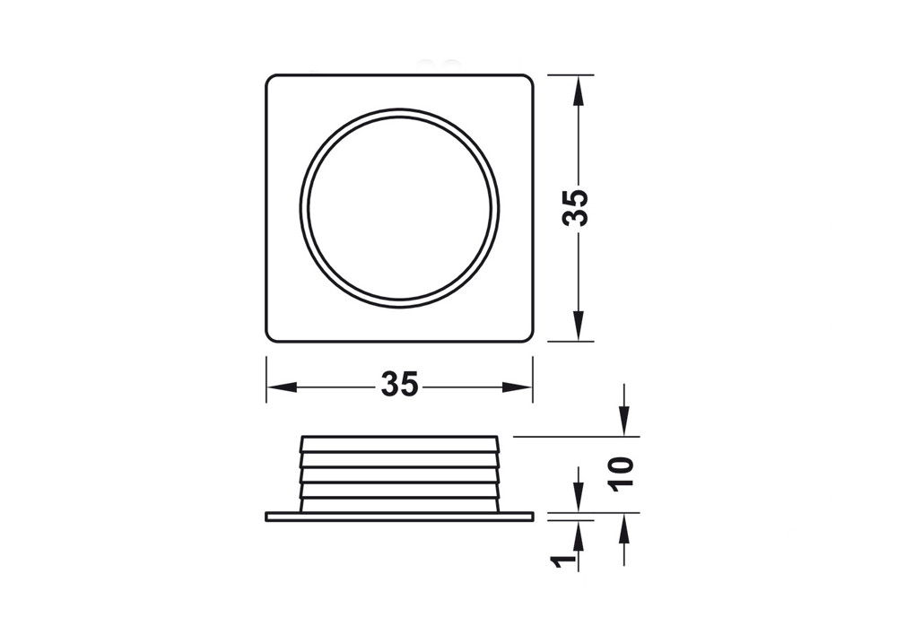 Häfele square rosette 35x35 mm technical drawing with dimensions