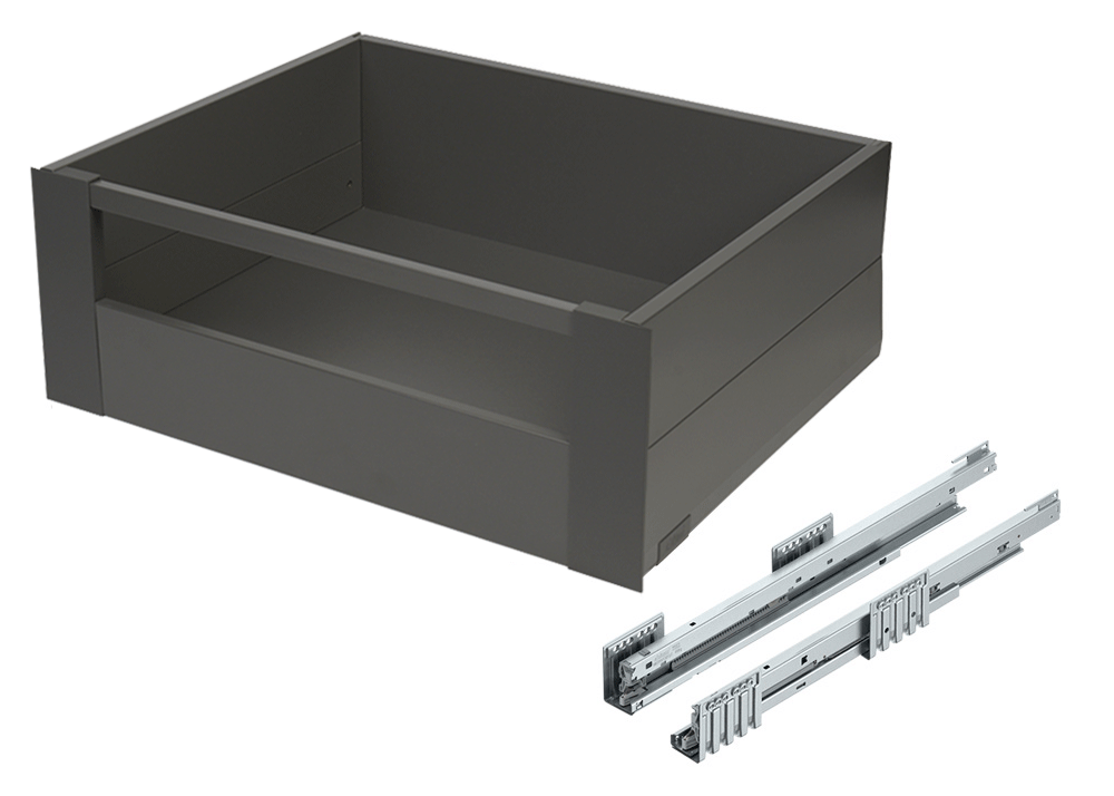 Ready-made Blum MERIVOBOX E height (192mm) BOXCAP inner drawer with gallery, 300mm wide, full-extension soft-close runners