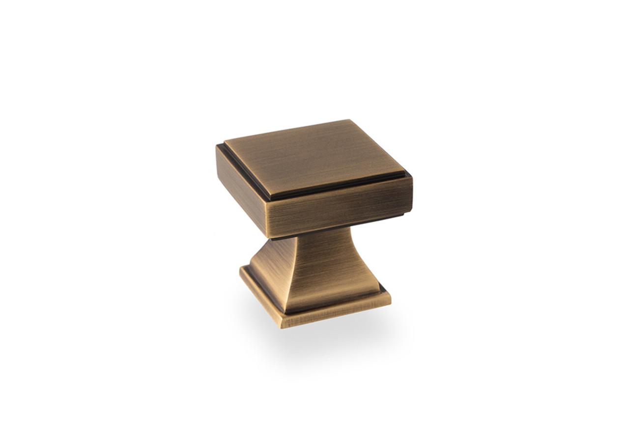 Alexander & Wilks Jesper Square Cabinet Knob in antique brass with warm aged finish (SKU AW806-30-AB)