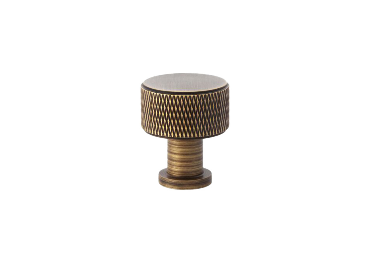 Alexander & Wilks AW807K-29-AB Lucia Knurled Cabinet Knob in 29mm antique brass