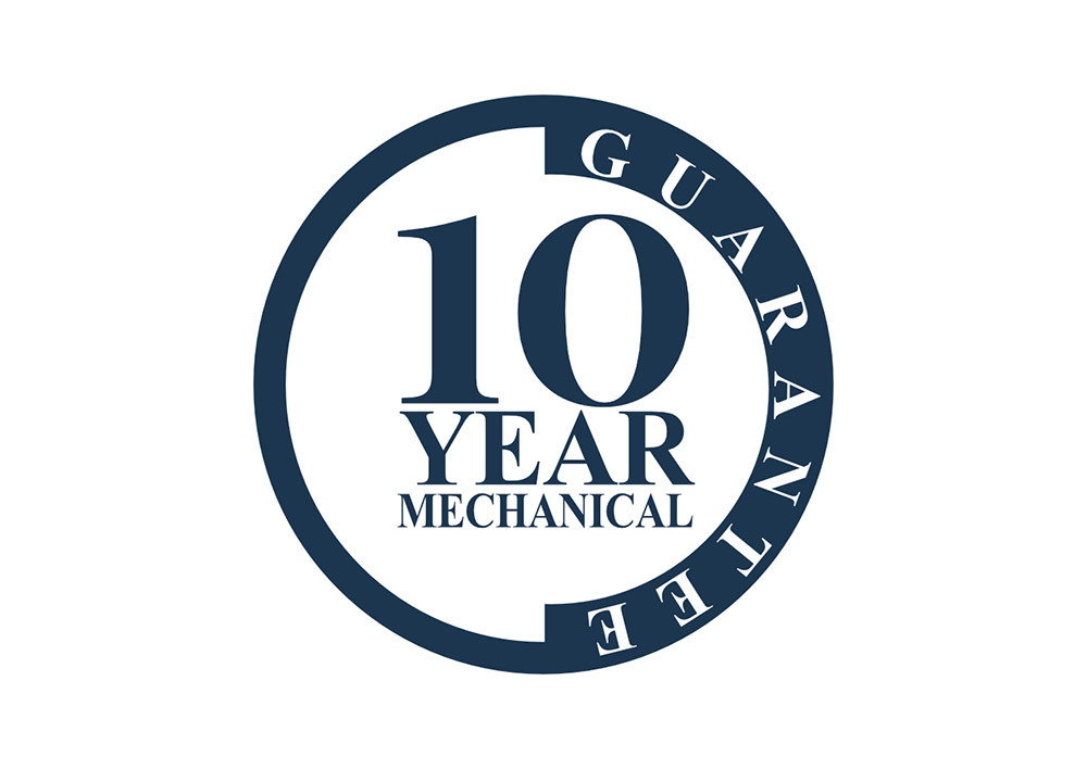 Alexander & Wilks 10-Year Mechanical Guarantee badge, representing tested reliability and long-lasting performance of hardware components