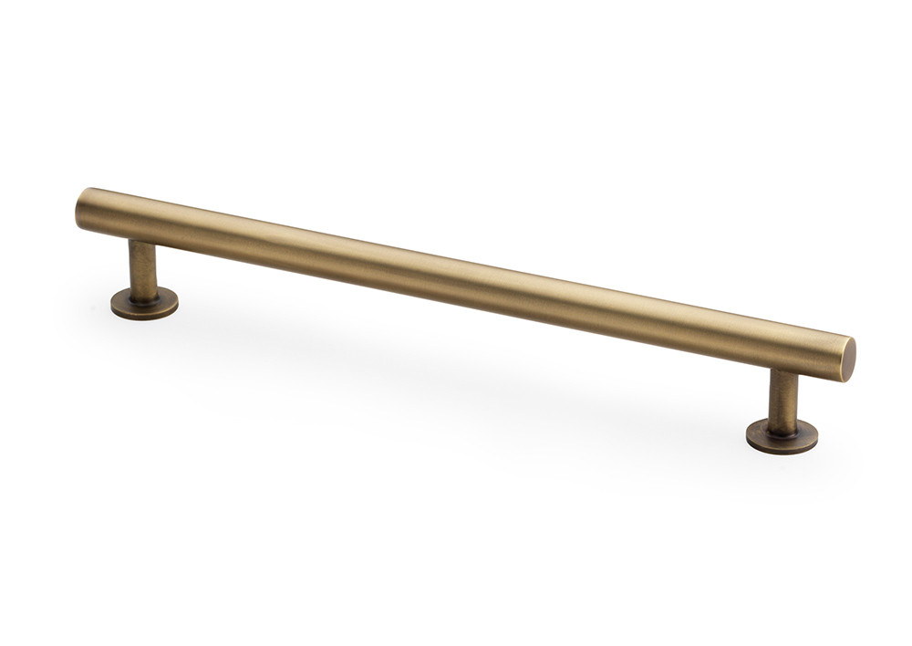 Alexander & Wilks round T-bar pull handles in antique brass available in 128mm, 160mm and 192mm sizes