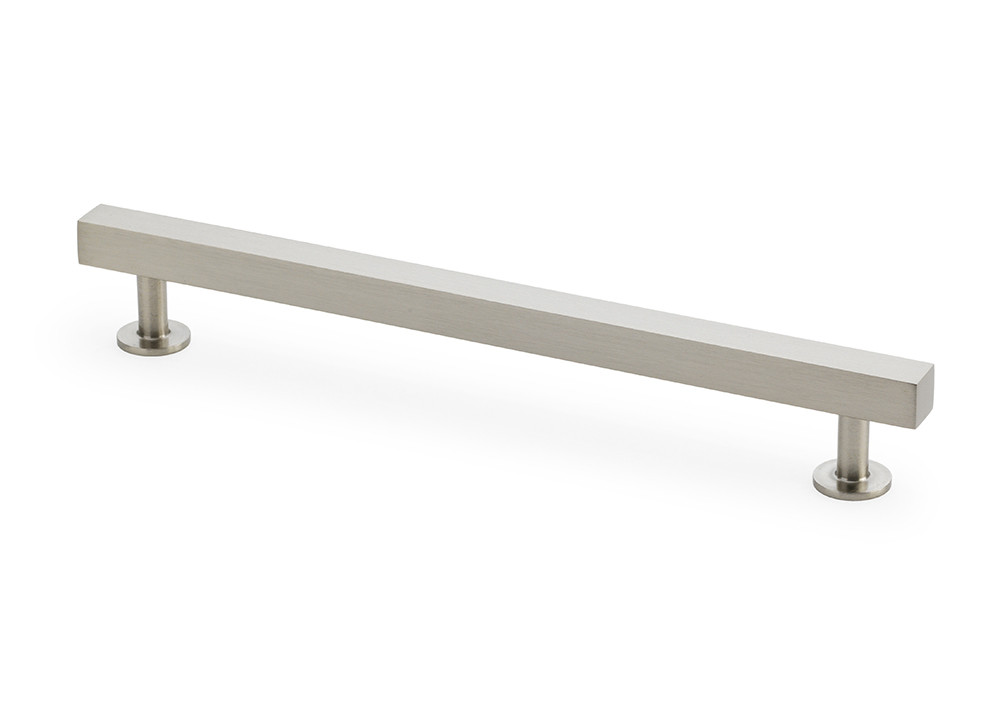 Satin nickel square T-bar pull handle with solid brass construction and 192mm fixing centres