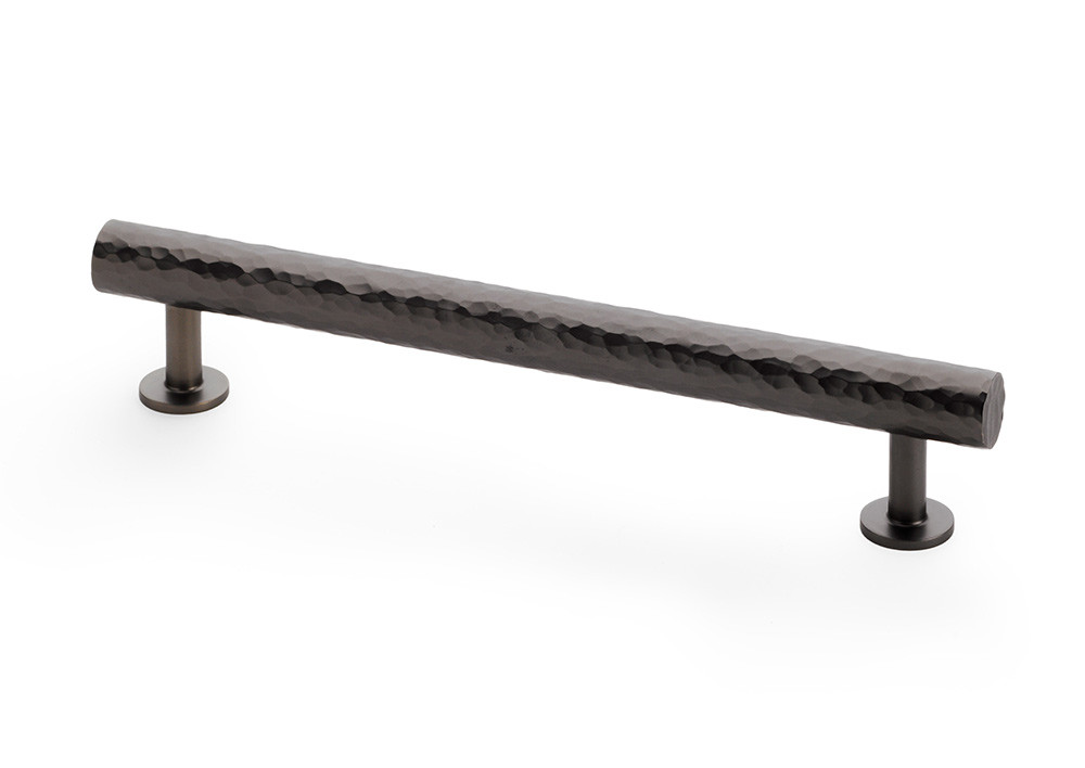 Dark bronze hammered T-bar pull handle with hand-finished textured solid brass design and 160mm fixing centres