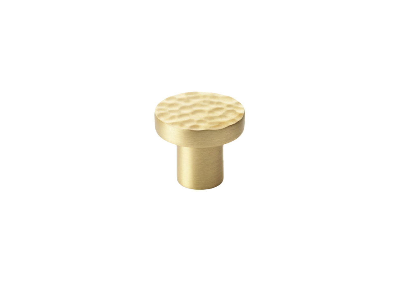 Alexander & Wilks AW820-30-SB Hanover Hammered 30mm Cabinet Knob in satin brass finish, solid brass construction with hand-hammered texture, available in 30mm and 38mm sizes for cabinet doors and drawer fronts