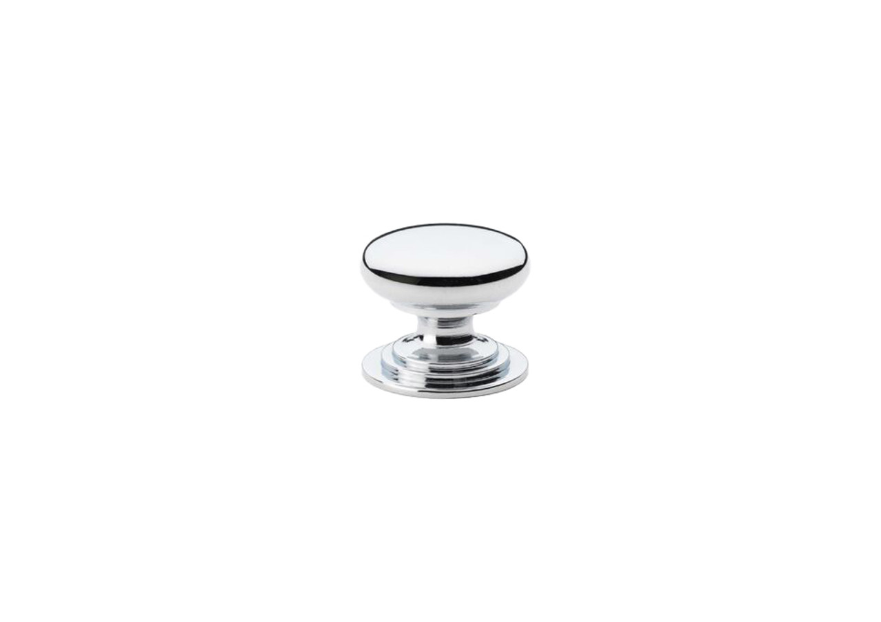 Alexander & Wilks AW825-25-PC Waltz Round Cabinet Knob on stepped rose in polished chrome finish, solid brass construction available in 25mm