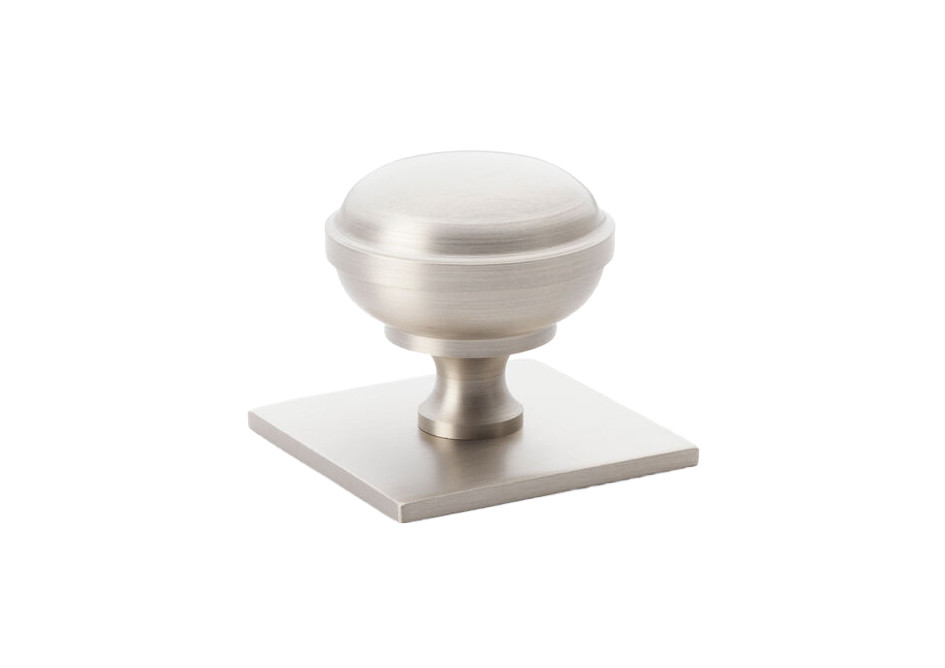 Alexander & Wilks AW826-38-SN Quantock satin nickel cupboard knob with square backplate, 38mm New England–inspired solid brass design