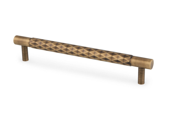 Antique brass diamond cut pull handle with textured solid brass design and 160mm fixing centres