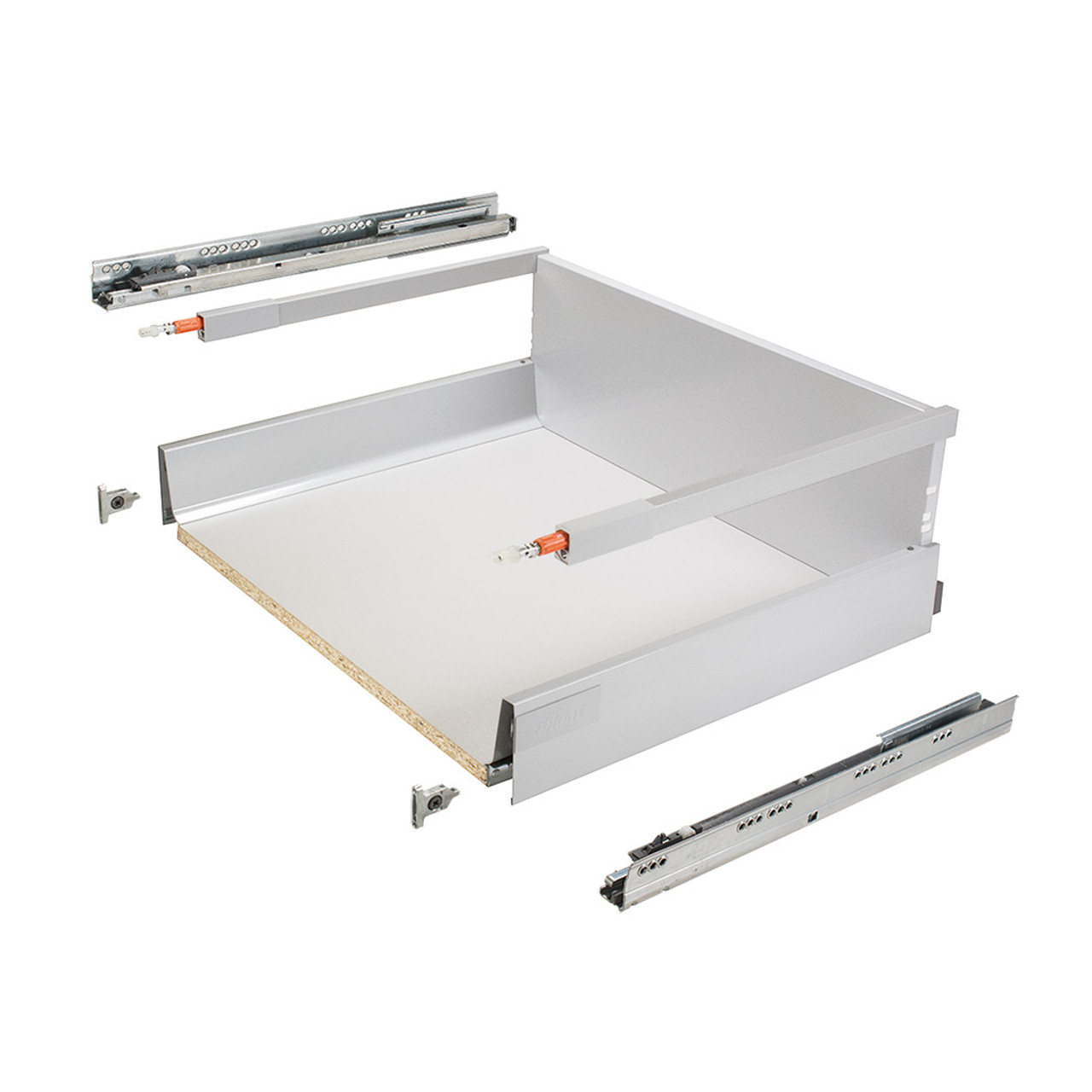 Pre-assembled TANDEMBOX antaro D-height (203mm) Blum drawer box featuring a sleek rectangular design, durable steel sides and back, and Blum's smooth BLUMOTION soft-close technology. Designed for quick installation in 300mm wide cabinets with 18mm sides, available in grey or white.