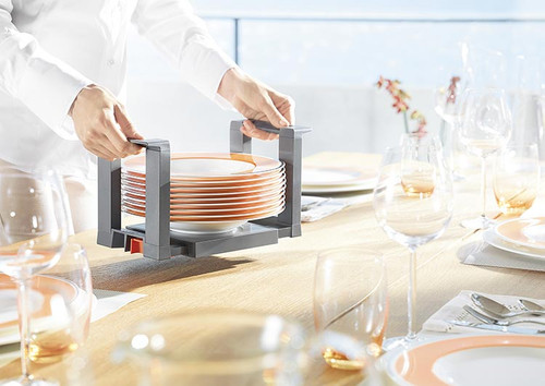 Blum ZC7T0350 Plate holder with plates being carried from drawer to table