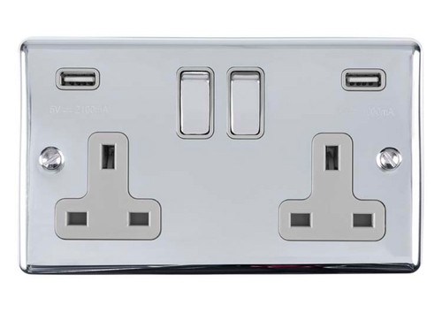 Enhance Decorative 2 Gang USB Socket - Polished Chrome