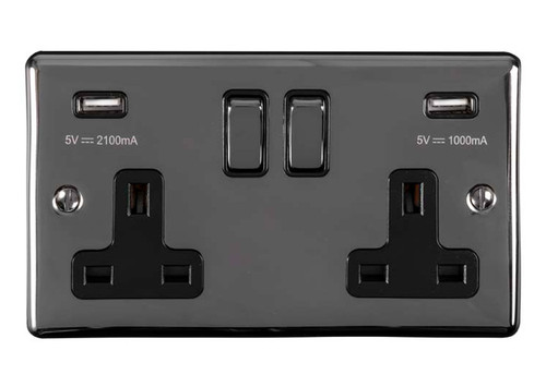 Enhance Decorative 2 Gang USB Socket - Black Nickel