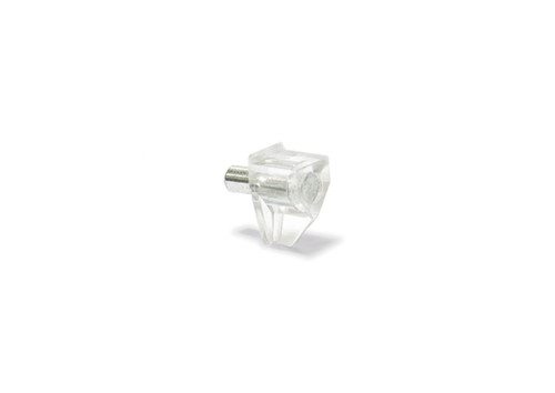 Transparent plastic shelf support with a galvanised steel pin Transparent plastic shelf support with a galvanised steel pin