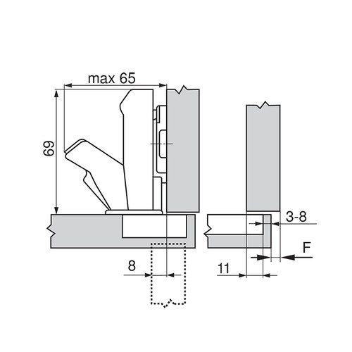 Diagram illustrating a overlay Modul 170° hinge application