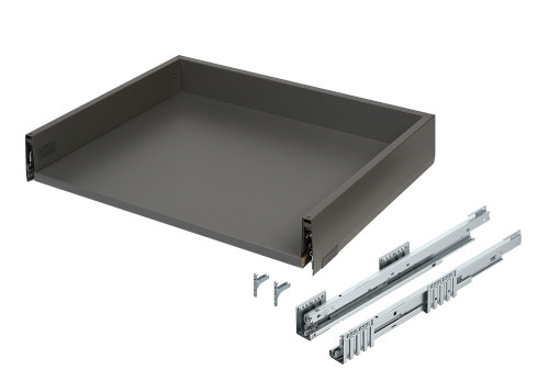 Pre-assembled Blum MERIVOBOX M Height (91mm) drawer box 300 to 1200mm options with full-extension soft-close runners and front fixing brackets