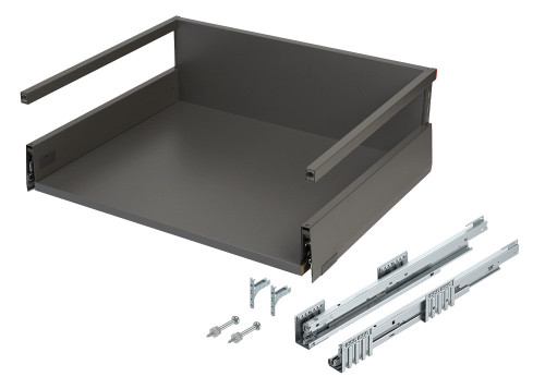 500mm Pre-assembled Blum MERIVOBOX E Height (192mm) drawer box  with gallery rails, full-extension soft-close runners and front fixing brackets