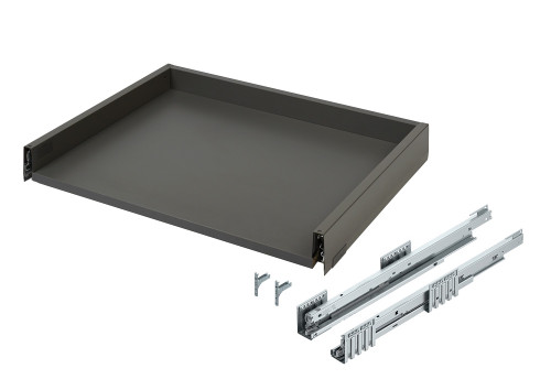 Pre-assembled Blum MERIVOBOX N Height (68.5mm) 500mm drawer box with full-extension runners and front fixing brackets