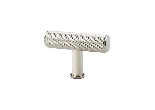 Alexander & Wilks AW801-55-PN Crispin Knurled T-Bar Cabinet Knob in polished nickel finish, solid brass construction with precision knurled detailing