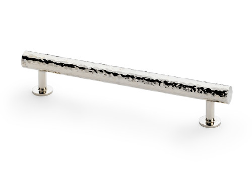 Polished nickel hammered T-bar pull handle with textured solid brass design and 160mm fixing centres