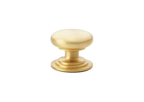Alexander & Wilks AW825-38-SB Waltz Round Cabinet Knob on stepped rose in satin brass finish, solid brass construction with 38mm diameter for cabinet doors and drawer fronts