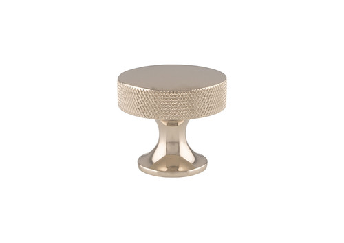 Alexander & Wilks AW841-38-PN Berlin polished nickel knurled cabinet knob, 38mm solid brass design with flared stem and diamond-cut edge for cabinetry