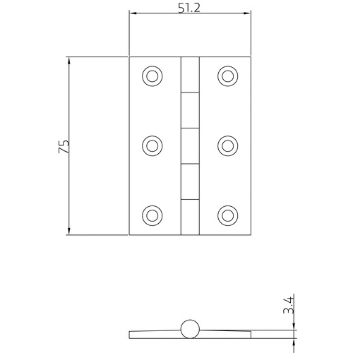 Simonswerk 1010 butt hinge 75 x 51mm technical drawing with dimensions