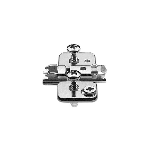 Blum 174H7100E CLIP cruciform mounting plate with cam, featuring EXPANDO Ø5mm pre-mounted screws with split dowels Blum 174H7100E CLIP cruciform mounting plate with cam, featuring EXPANDO Ø5mm pre-mounted screws with split dowels