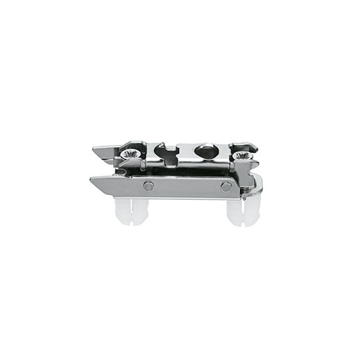 Horizontal mounting plate 177H3130E10 made of steel with a nickel finish. Features pre-mounted split dowels Ø10mm Horizontal mounting plate 177H3130E10 made of steel with a nickel finish. Features pre-mounted split dowels Ø10mm