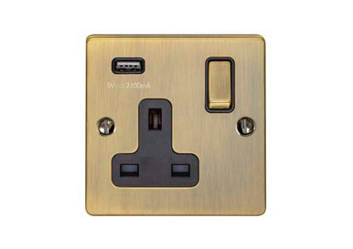 Enhance Decorative 1 Gang USB Socket - Antique Brass
