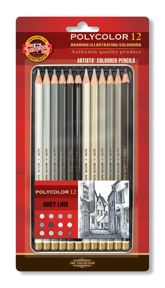 Koh I Noor set of artists´ coloured pencils 3822 12 GREY LINE - -SET