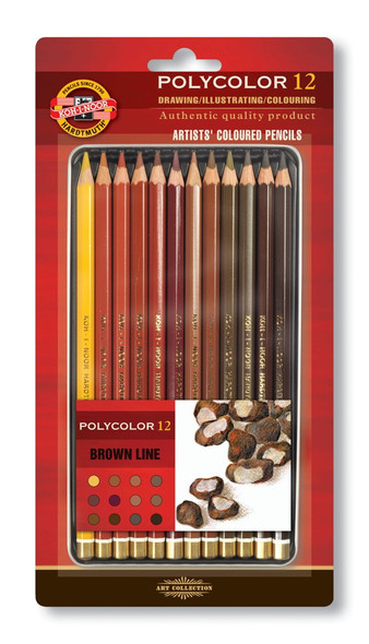 Koh I Noor set of artists´ coloured pencils 3822 12 BROWN LINE - -SET