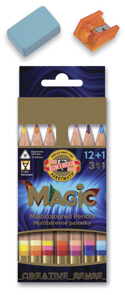 Koh I Noor set of jumbo triangular coloured MAGIC pencils 3404N 12+1 FSC 100% - -SET OF 13