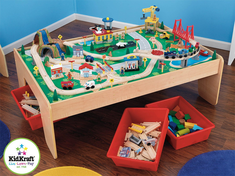 KidKraft Waterfall Train Table & 120 Piece Train Set 1