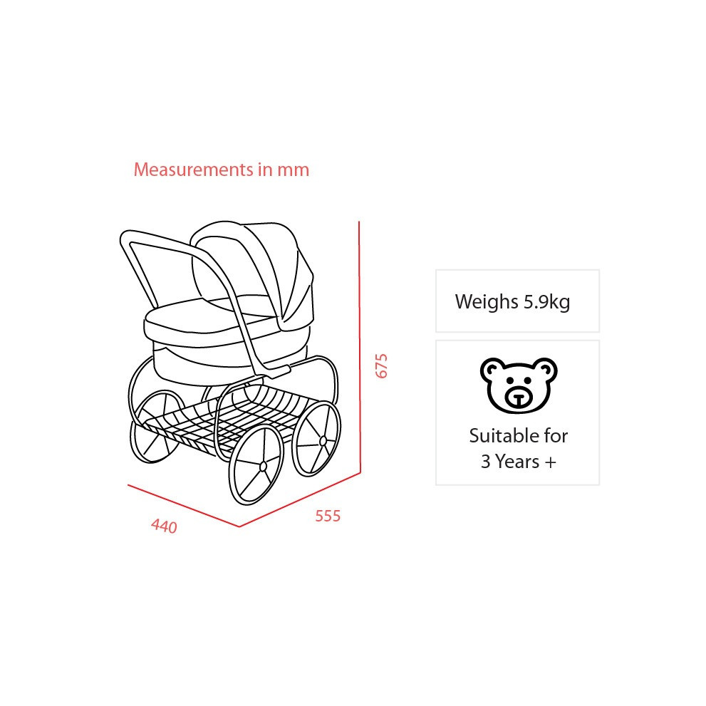 valco princess doll pram hot pink dimensions