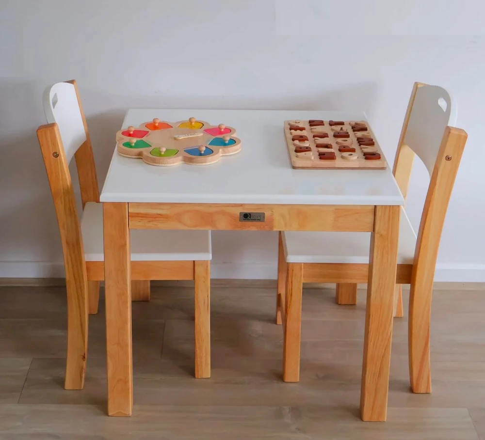 Qtoys Kids White Top Timber Table & Chairs