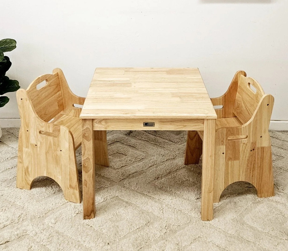 kids wooden table and 2 toddler chairs