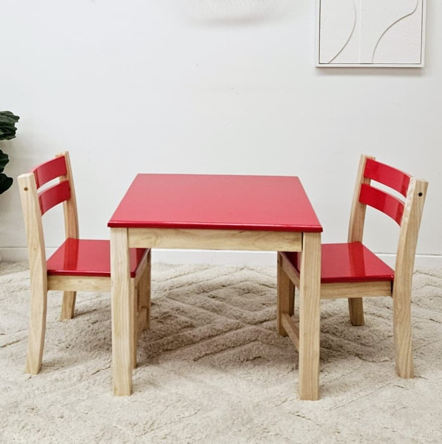 qtoys red top timber table and chair set for kids