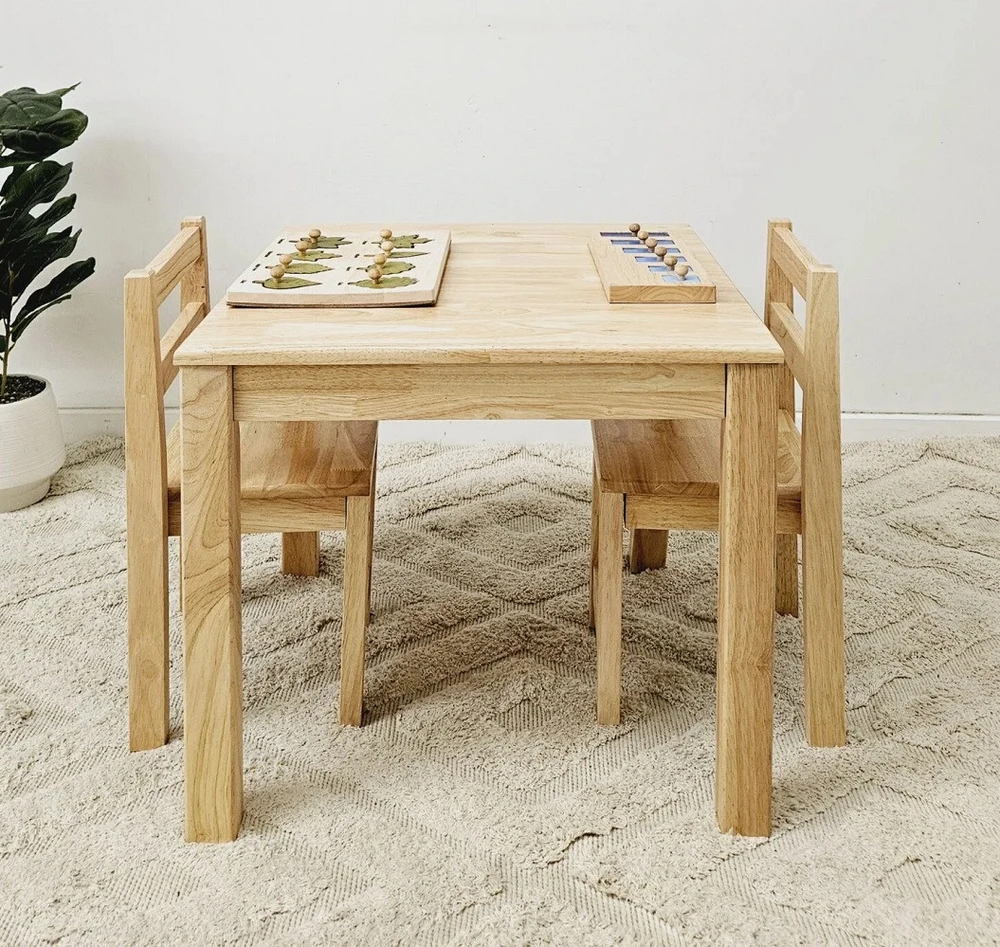 qtoys square wooden kids table and chairs with chairs tucked in