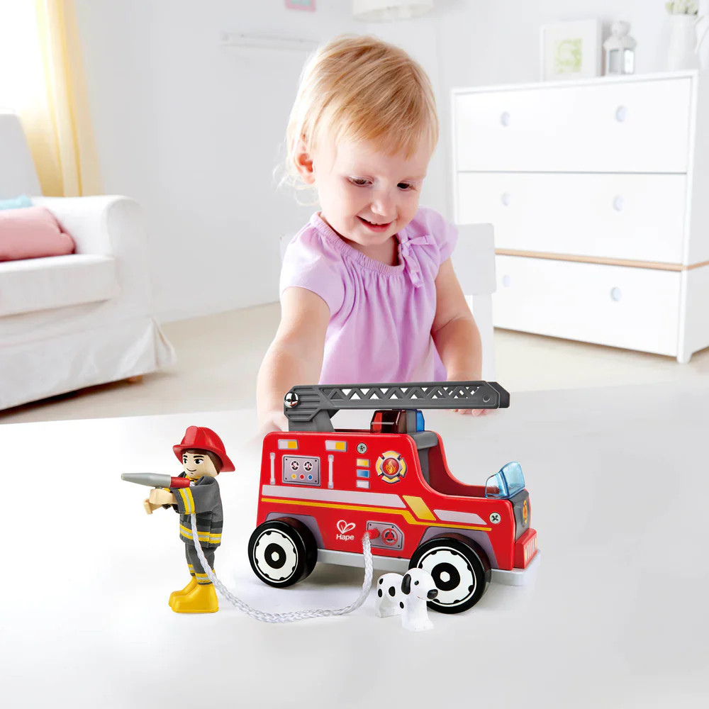 hape fire truck with girl