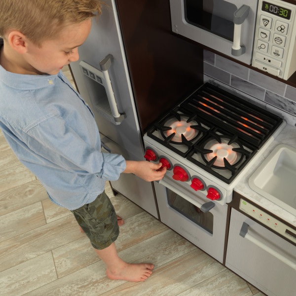 Ultimate Elite Espresso Play Kitchen stove lighting up