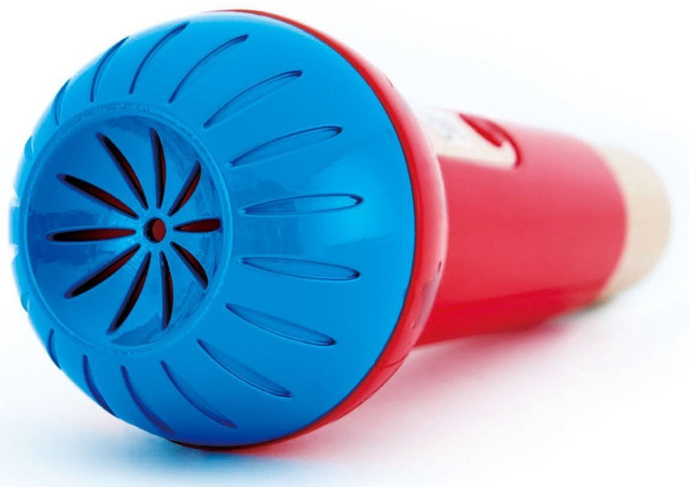 Bright red and blue echo microphone