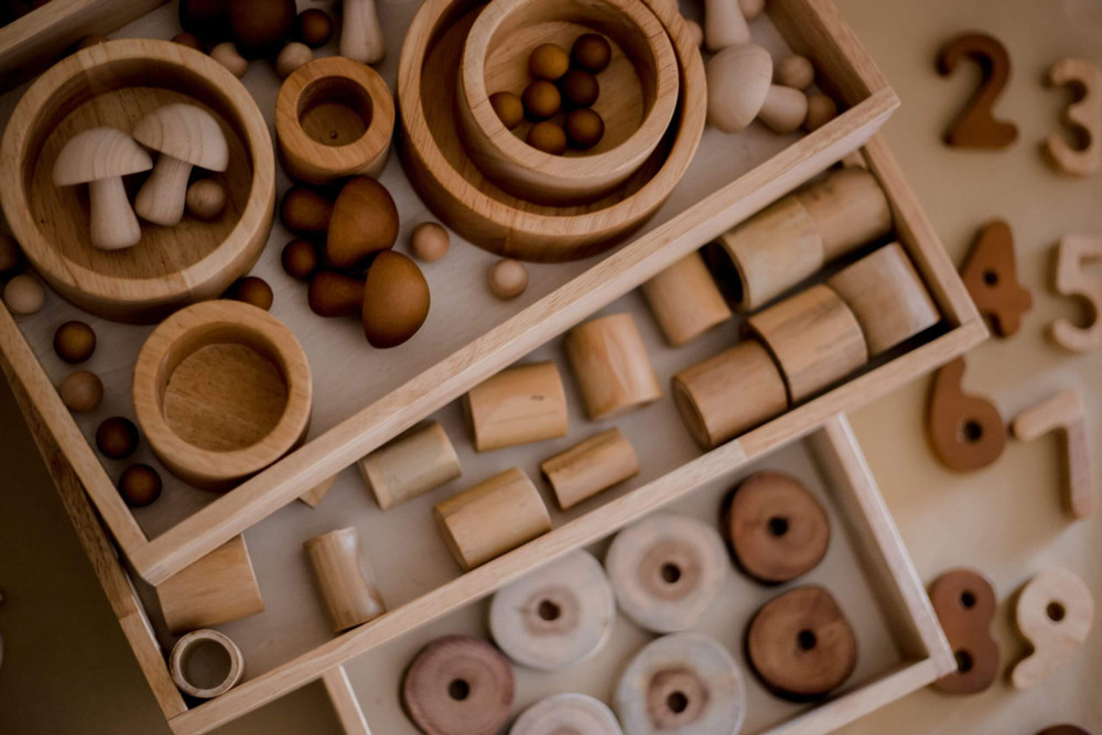 Qtoys Montessori Sorting Trays Set with loose parts