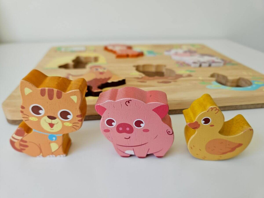 qtoys wooden farm animal puzzle figurines