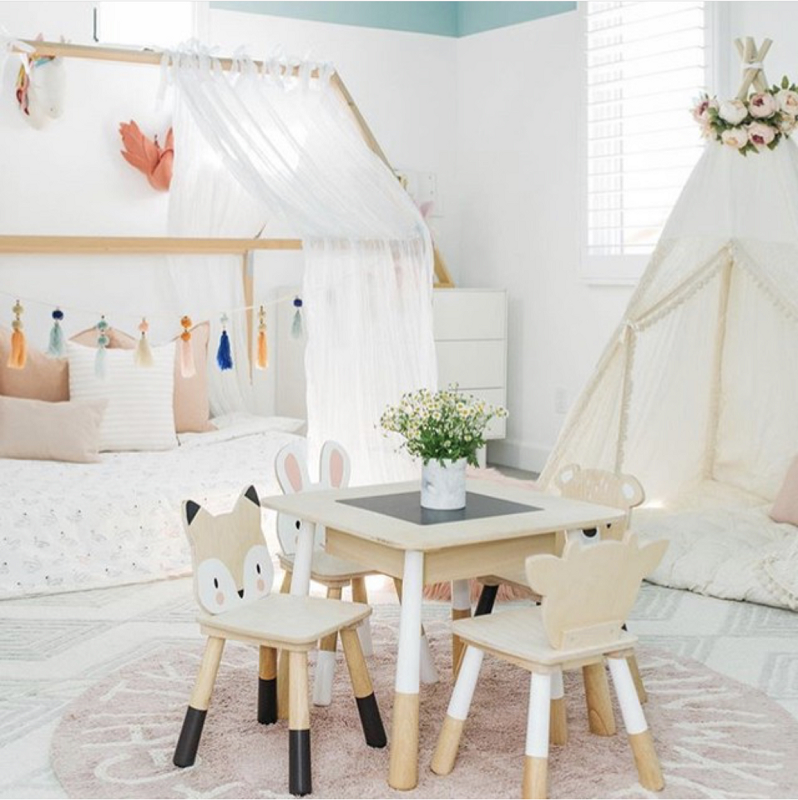 tenderleaf forest table and chairs styled in room